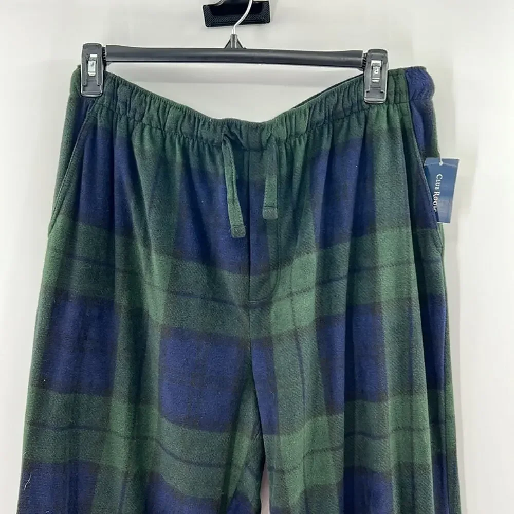 Club Room Men's Fleece Pajama Pants - Green/Blue Plaid - XL - NWT